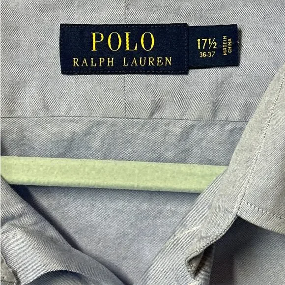 Polo Ralph Lauren Long Sleeve Button Up Oxford Shirt Light Blue Size 171/2 36-37 - Picture 5 of 9